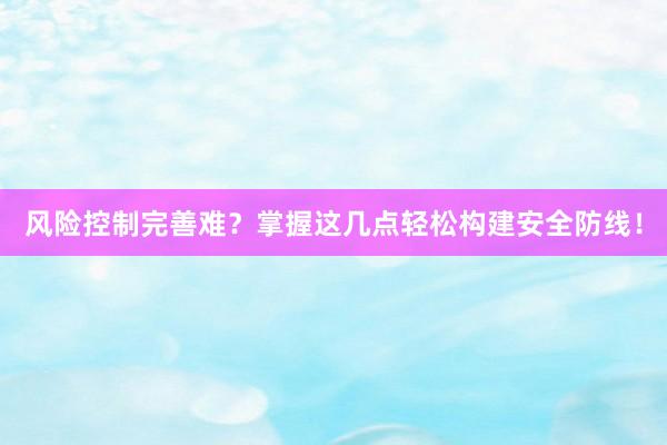风险控制完善难？掌握这几点轻松构建安全防线！