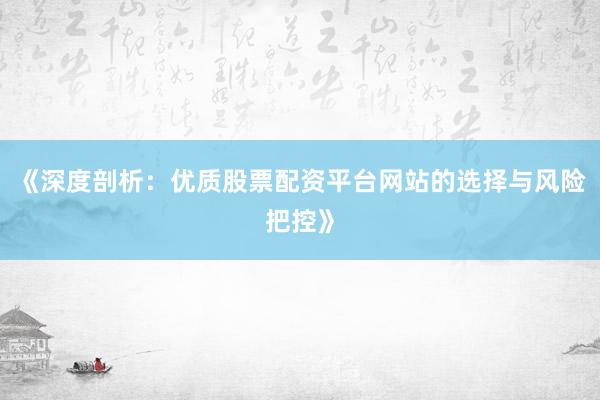 《深度剖析：优质股票配资平台网站的选择与风险把控》