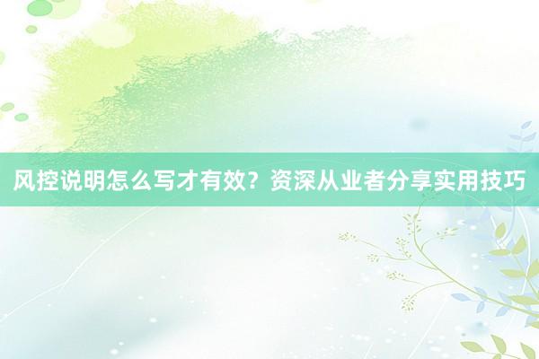 风控说明怎么写才有效？资深从业者分享实用技巧