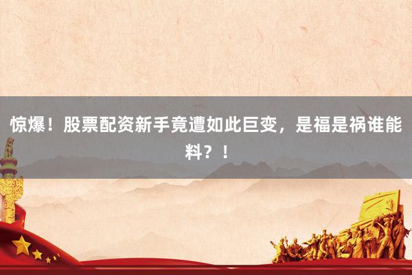惊爆！股票配资新手竟遭如此巨变，是福是祸谁能料？！