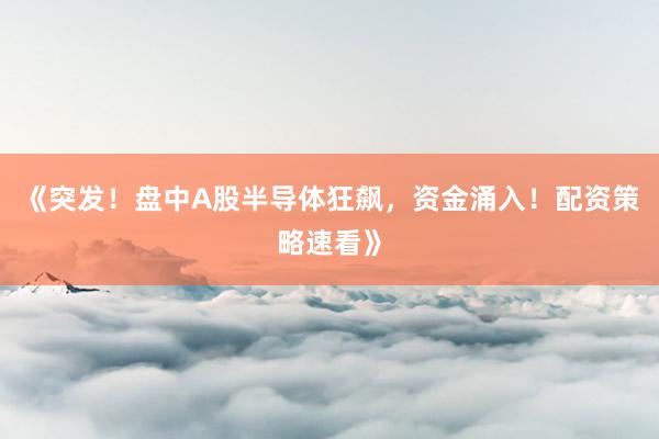 《突发！盘中A股半导体狂飙，资金涌入！配资策略速看》