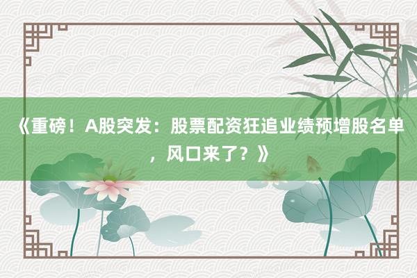 《重磅！A股突发：股票配资狂追业绩预增股名单，风口来了？》