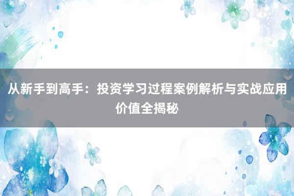 从新手到高手：投资学习过程案例解析与实战应用价值全揭秘