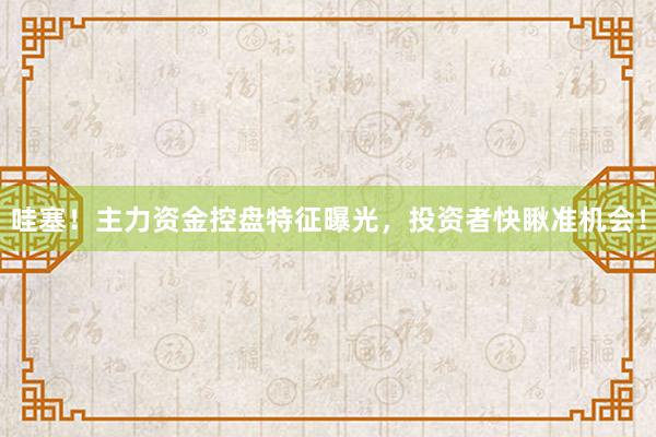 哇塞！主力资金控盘特征曝光，投资者快瞅准机会！